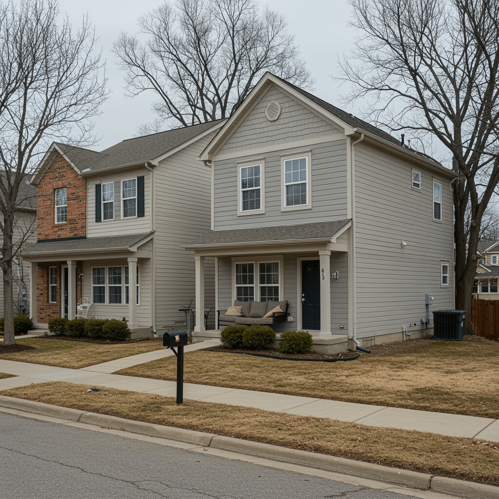 Restored living room with clean carpets and sofa, fresh exterior siding, and well-maintained Avon, IN neighborhood for water damage restoration, carpet cleaning, and fire damage restoration services at 9810 Rawles Ave Indianapolis, IN 46229