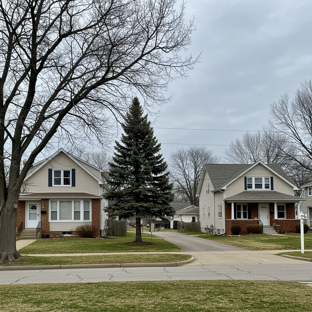 Clean residential street in Beech Grove, Indiana with homes showing water damage restoration, spotless carpets, and fire restoration at 9810 Rawles Ave Indianapolis IN 46229