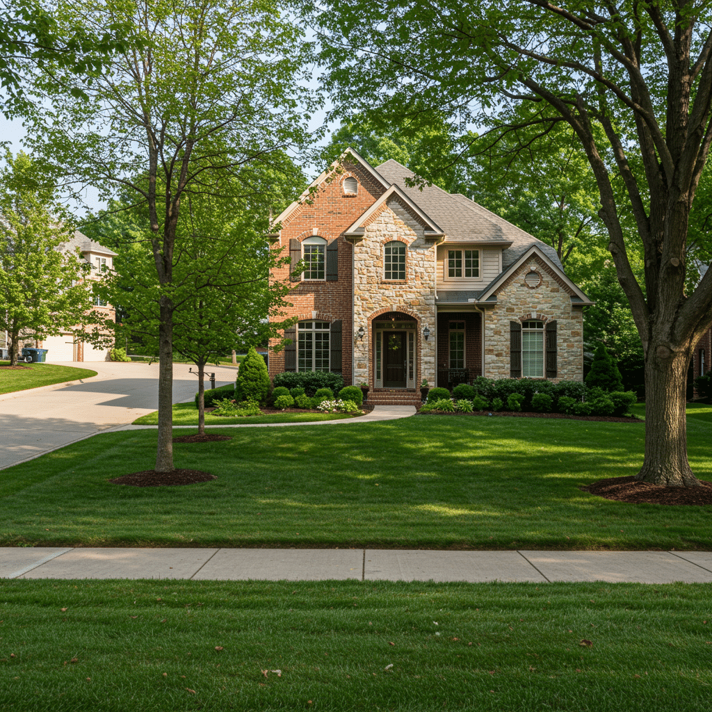 Water damage restoration, carpet cleaning, and fire damage restoration services at 9810 Rawles Ave Indianapolis, IN 46229 showing a clean, restored home exterior in a beautiful residential neighborhood.