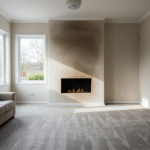 Clean and restored living room with freshly painted walls and spotless carpets after fire damage restoration