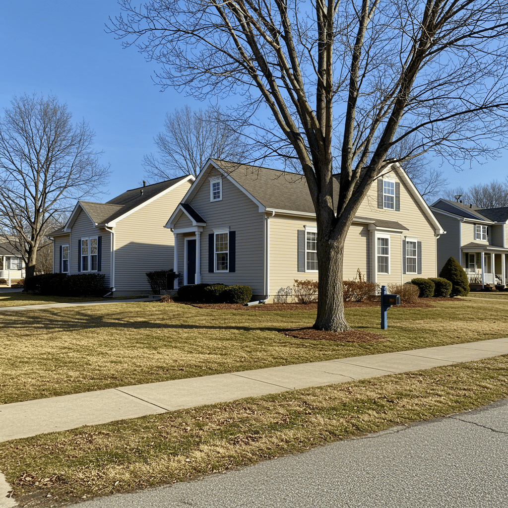 Pristine homes in Fishers Indiana showcasing water damage restoration and professional carpet cleaning at 9810 Rawles Ave Indianapolis IN, with restored exteriors, lush lawns, and clear windows.