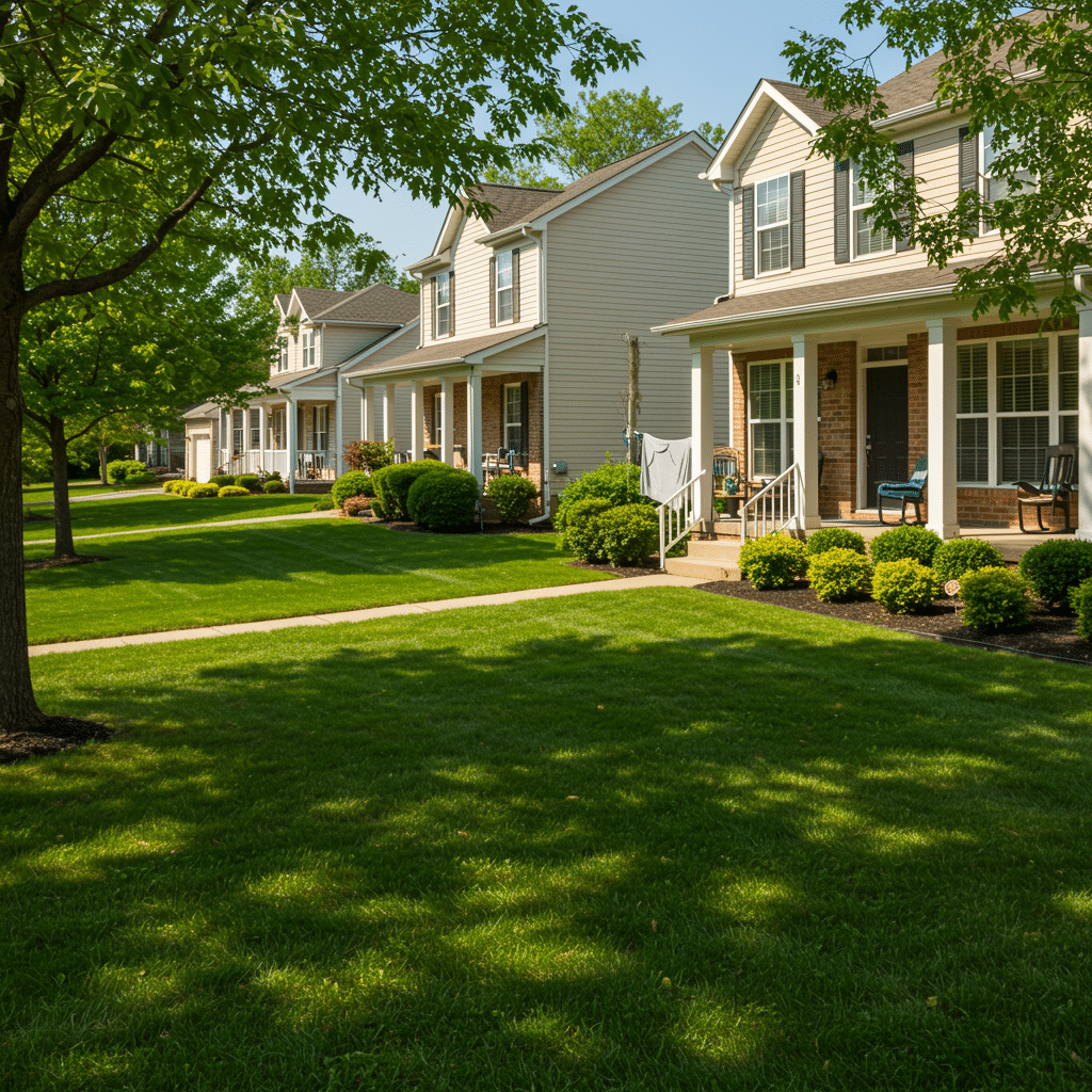 Pristine suburb in Fishers, IN showing homes with clean carpets, restored interiors, and well-kept exteriors to represent water damage restoration, carpet cleaning, and fire damage restoration services near 9810 Rawles Ave Indianapolis, IN 46229.